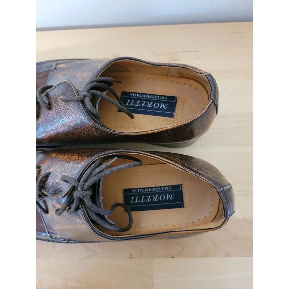 Moretti Dress Shoes Mens 11 Brown Leather Pony Hair Square Toe Oxfords F515